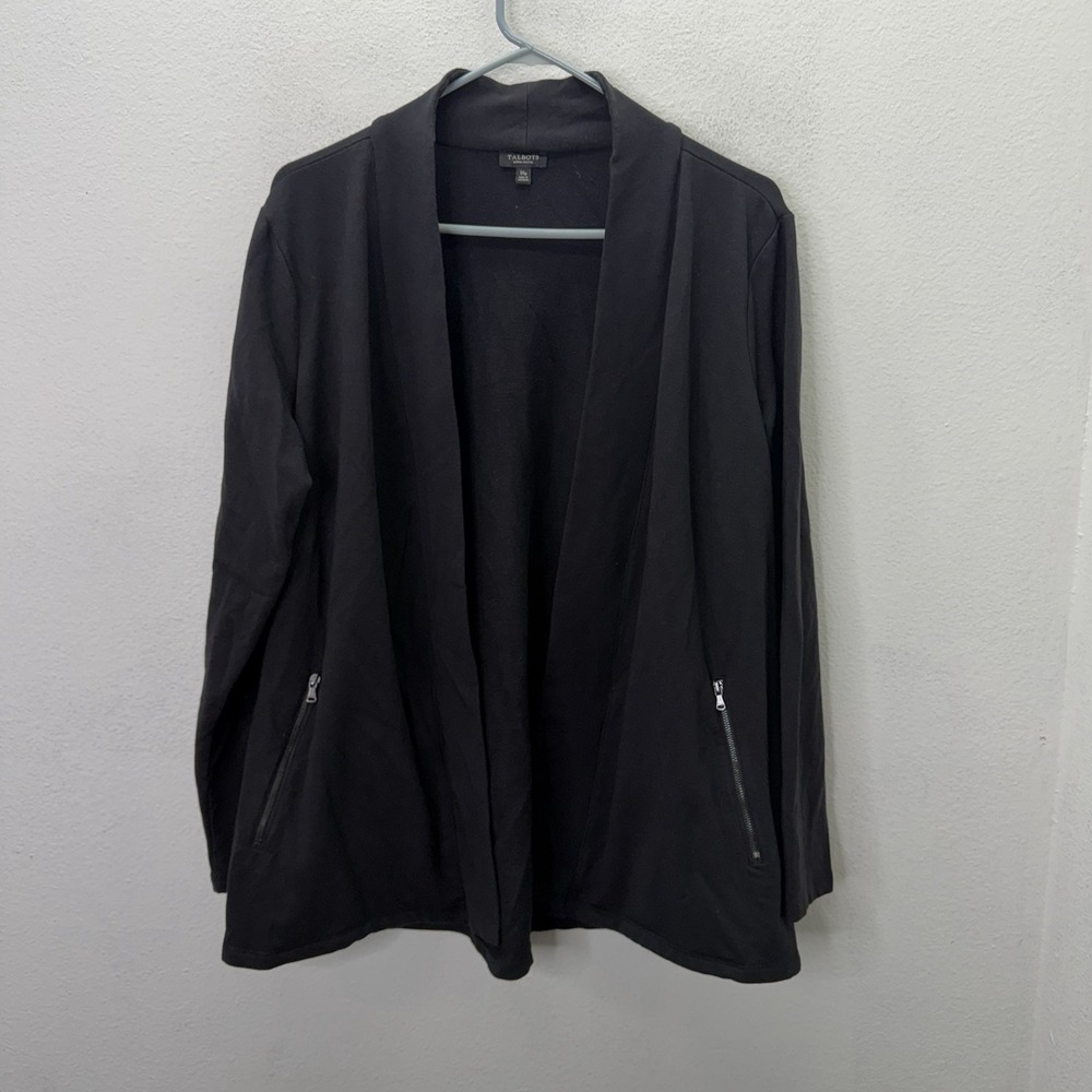 Talbots Size 1XP Black Pima Cotton Blazer Open Front Cardigan Casual Minimalist